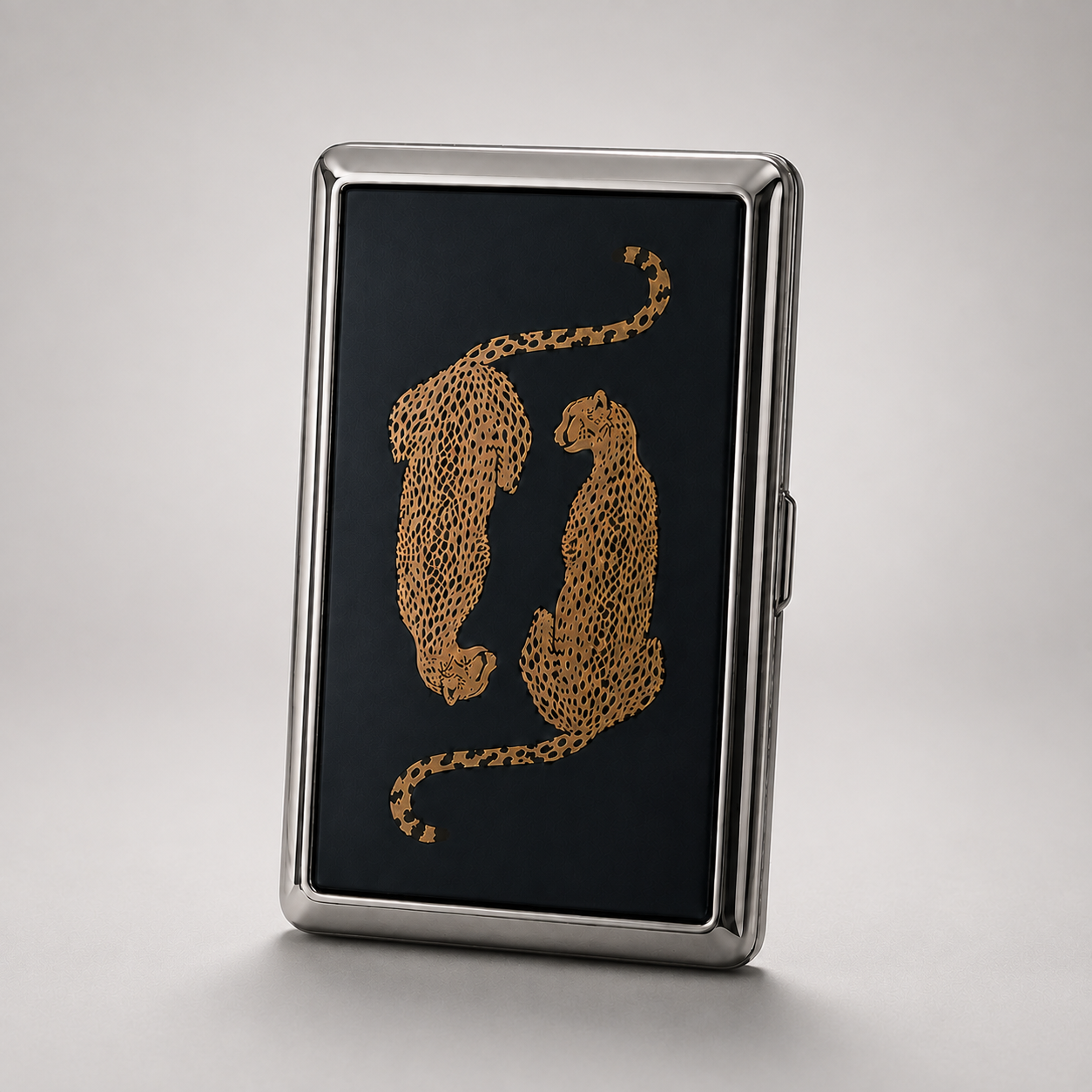 Navy Leopard Chrome Wallet